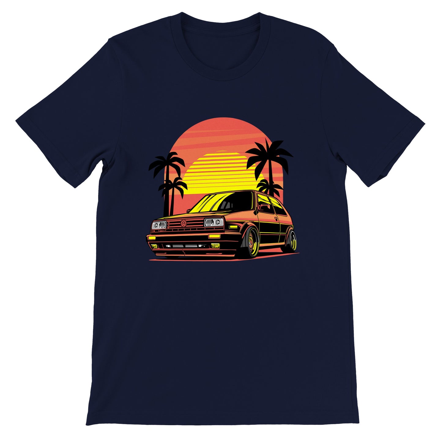 Car T-shirt - VW Golf California Sunset Artwork - Premium Unisex T-shirt