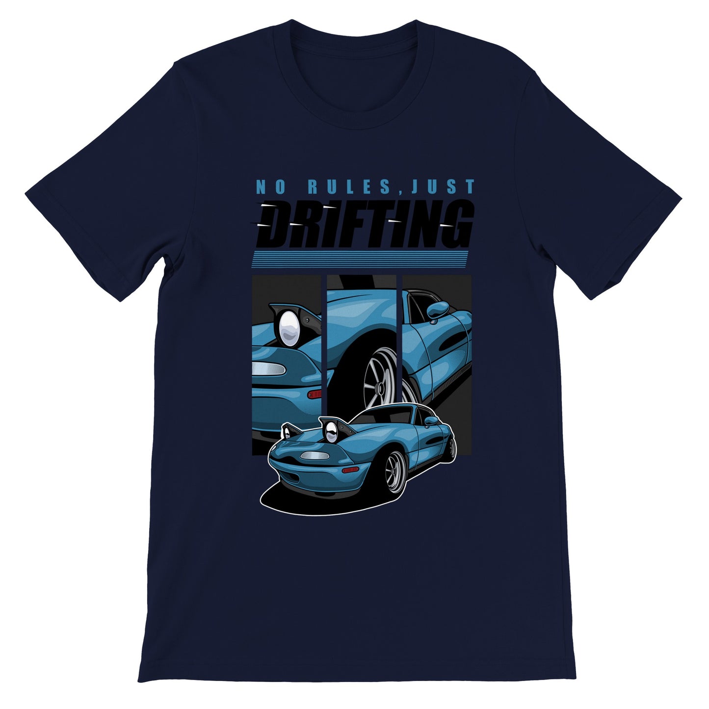 Car T-shirt - Retro Drifting No Rules Artwork - Premium Unisex T-shirt
