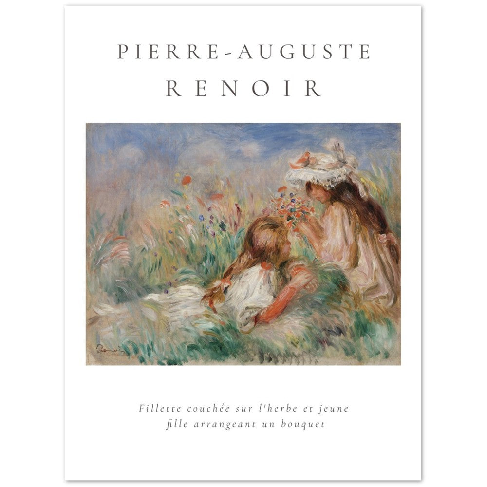 Poster - Pierre-Auguste Renoir - Mädchen im Gras arrangieren einen Blumenstrauß Gemälde (1890)