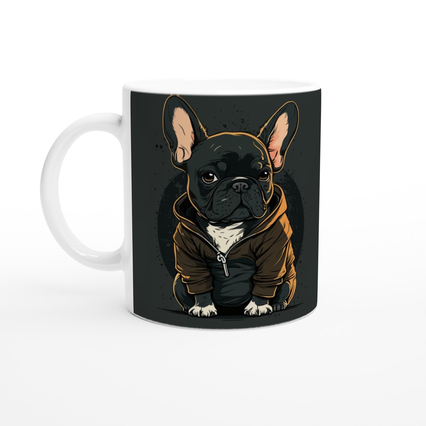 Krus - Fransk Bulldog Dark Hoodie Artwork - Hvid 330ml