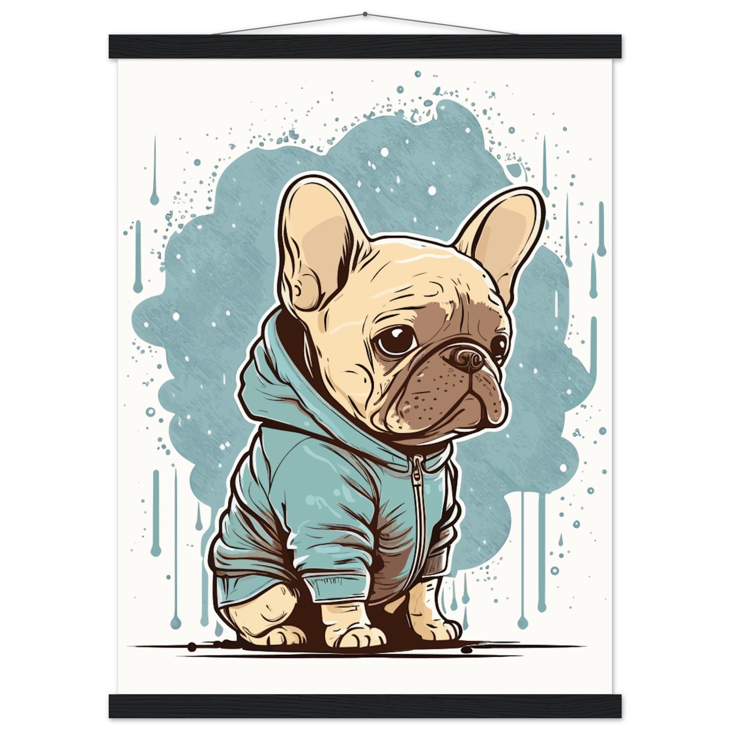 Dog Poster - Cute French Bulldog with light hoodie - Premium Matte Poster with Hanger 