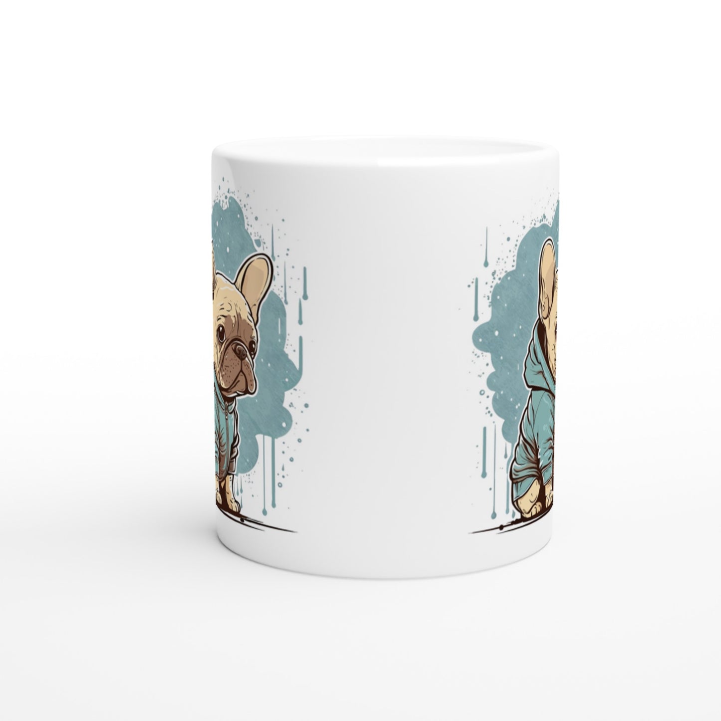 Kaffe Krus - Lys Fransk Bulldog Light Hoodie Artwork - Hvid 330ml Keramik Krus