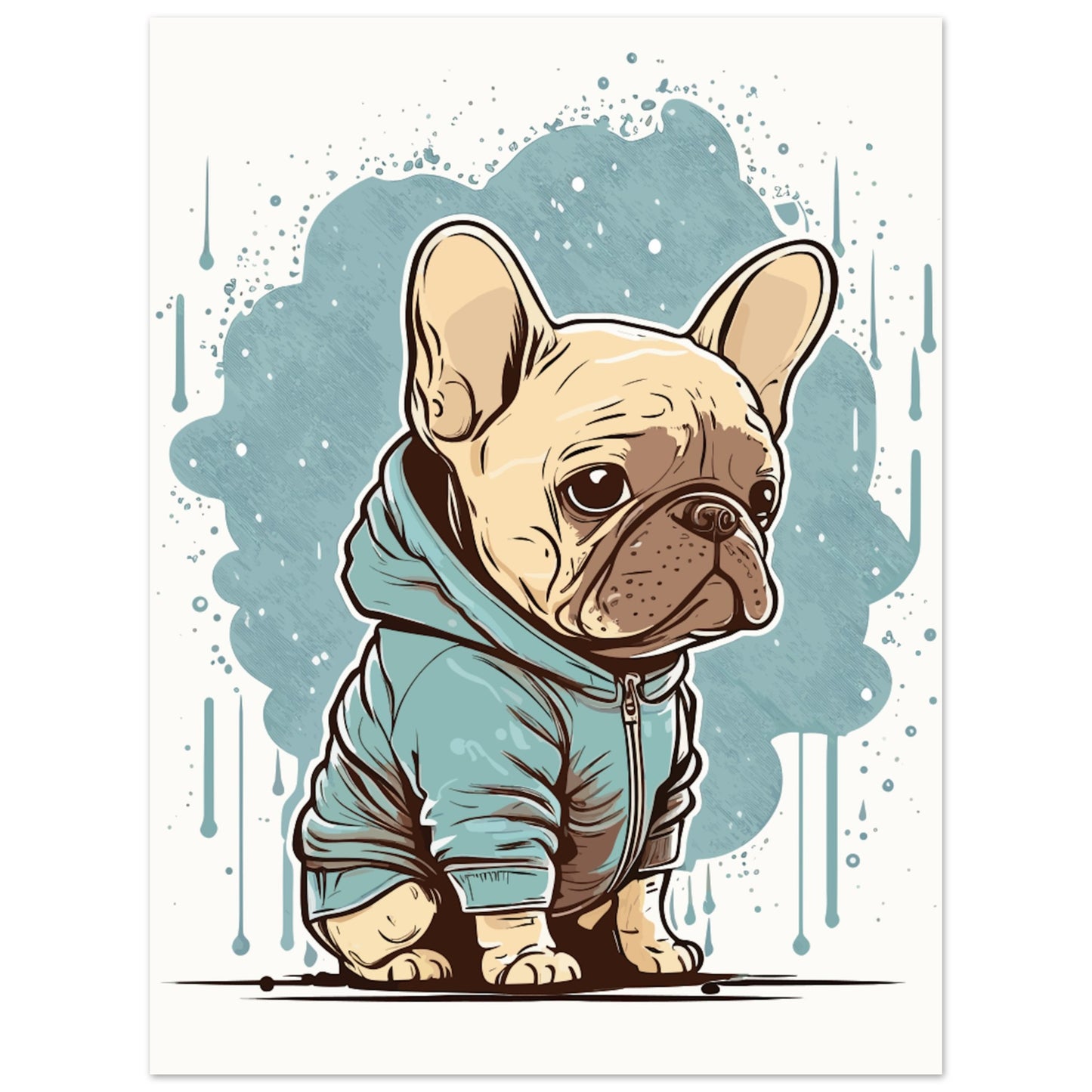 Hunde Plakat - Fransk Bulldog Light Hoodie Artwork - Premium Mat Plakat Papir