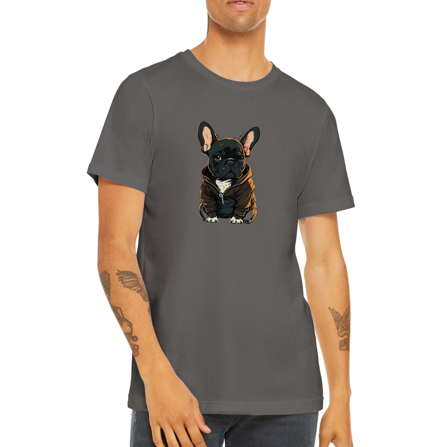 Hunde T-shirt - Fransk Bulldog Dark Hoodie Artwork - Premium Unisex T-shirt