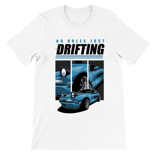 Car T-shirt - Retro Drifting No Rules Artwork - Premium Unisex T-shirt