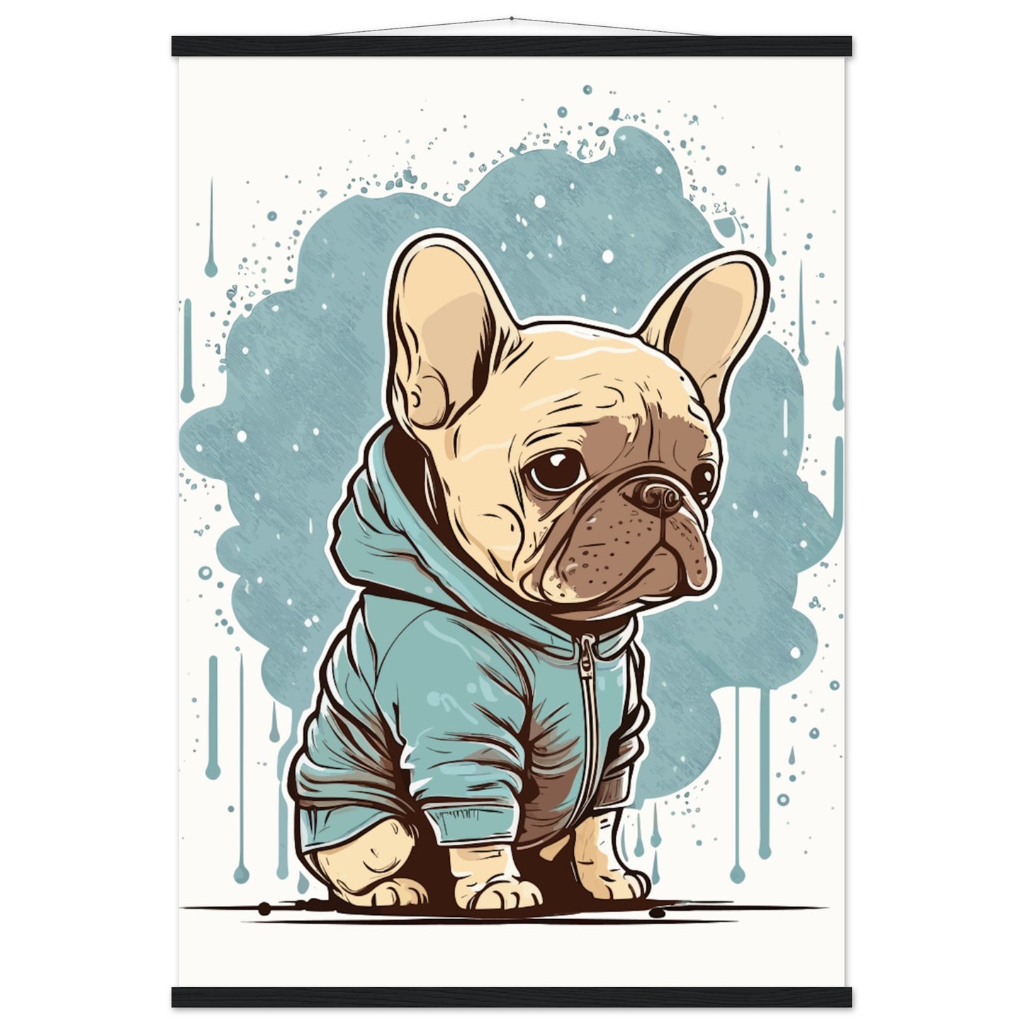 Dog Poster - Cute French Bulldog with light hoodie - Premium Matte Poster with Hanger 