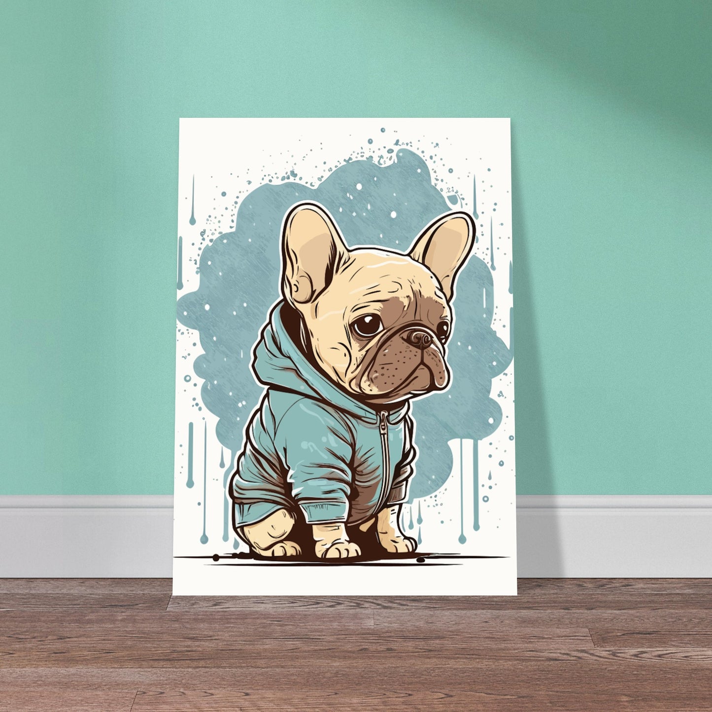 Hunde Plakat - Fransk Bulldog Light Hoodie Artwork - Premium Mat Plakat Papir