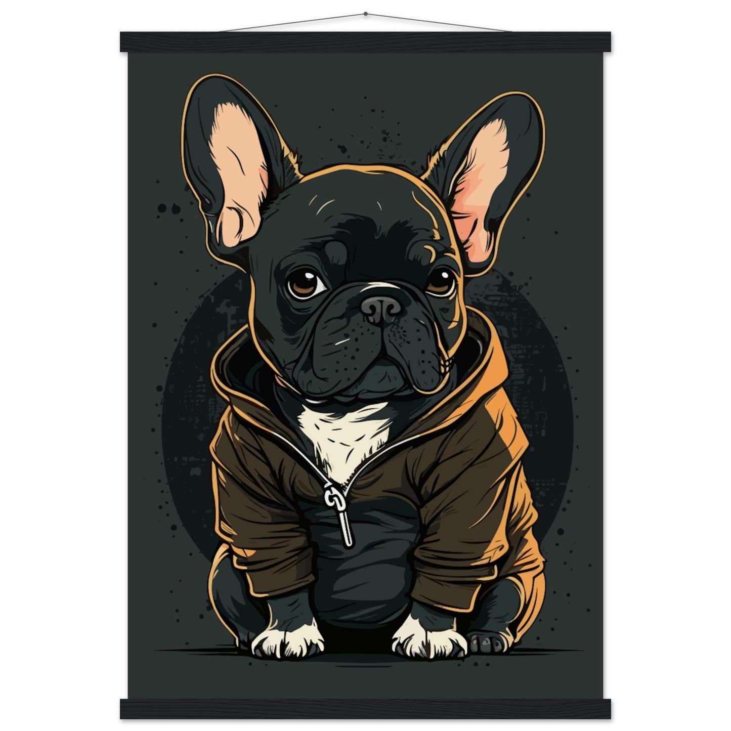Plakat - Fransk Bulldog Dark Hoodie Artwork - Premium Mat Papir med Hanger