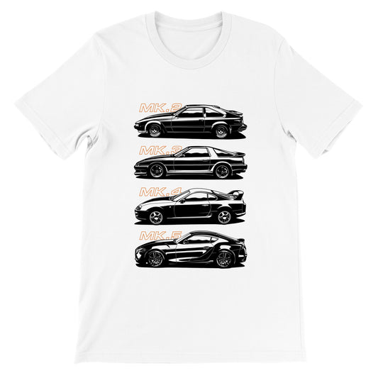 Car T-shirt - The History of Supra Artwork - Premium Unisex T-shirt