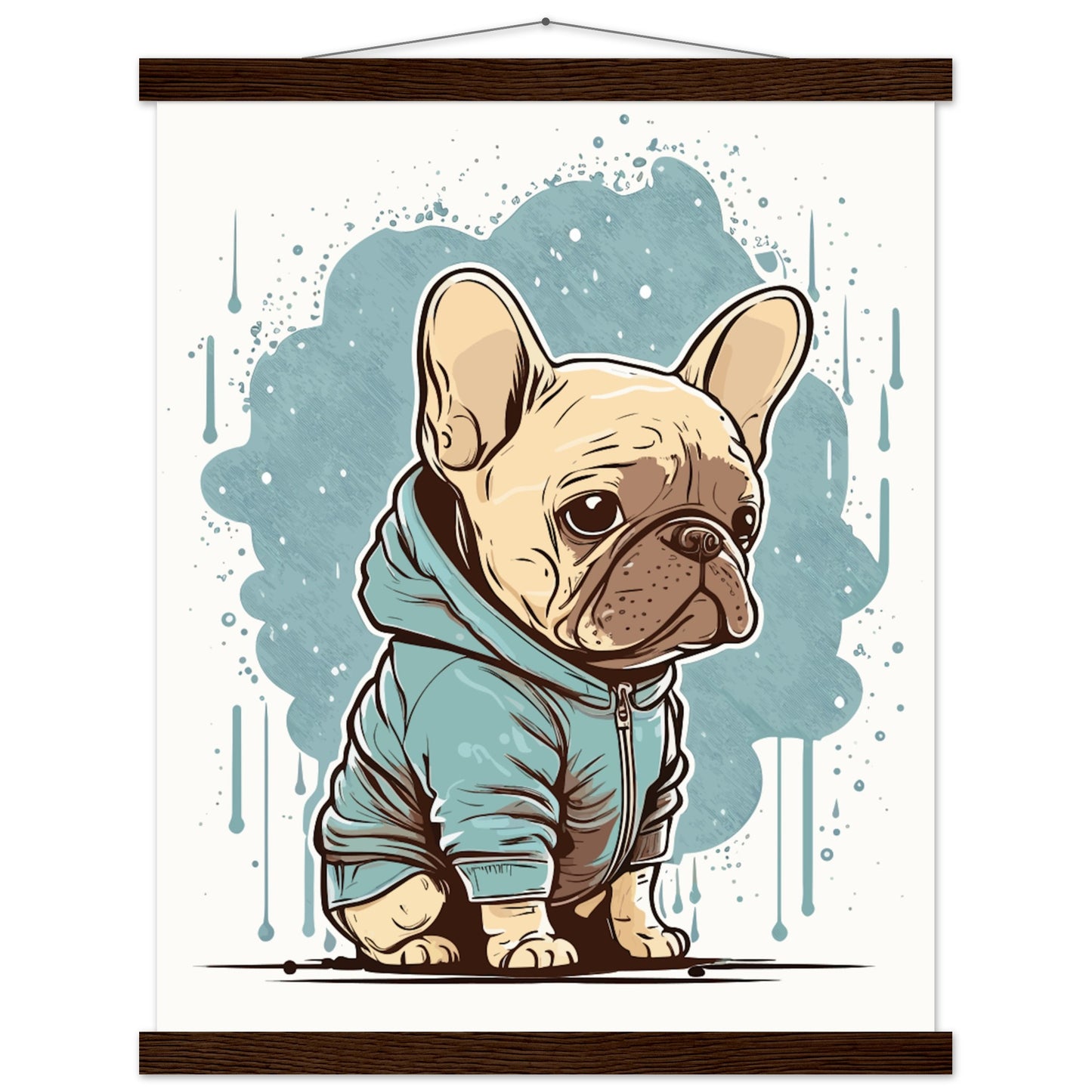 Dog Poster - Cute French Bulldog with light hoodie - Premium Matte Poster with Hanger 