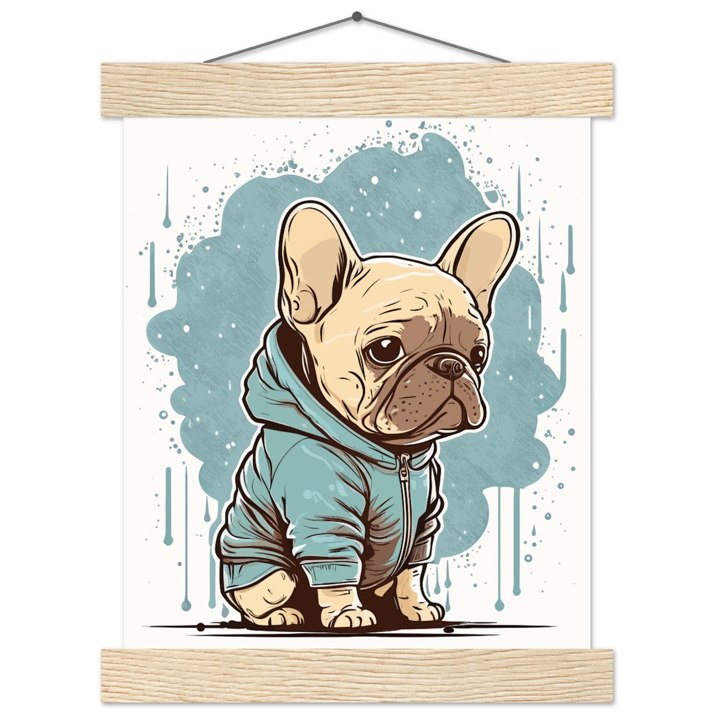 Dog Poster - Cute French Bulldog with light hoodie - Premium Matte Poster with Hanger 