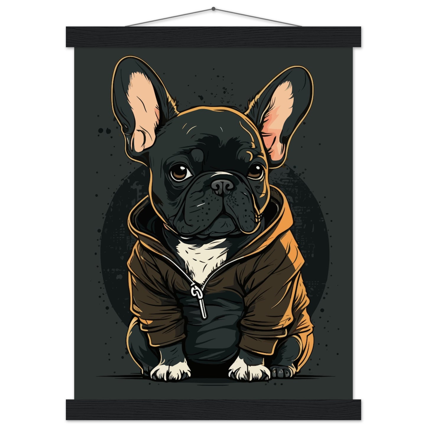 Plakat - Fransk Bulldog Dark Hoodie Artwork - Premium Mat Papir med Hanger