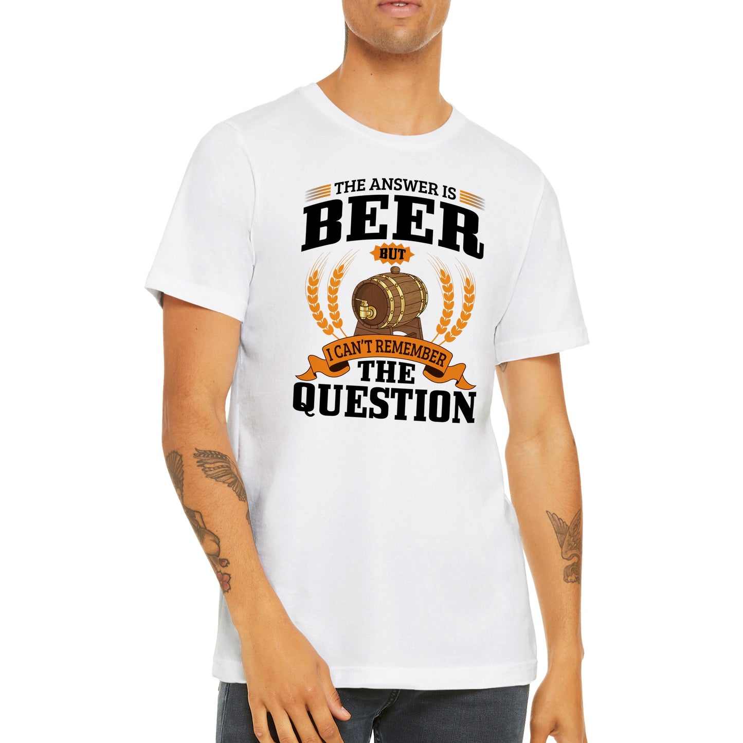 Sjove T-shirts - The Answer is Beer But - Premium Unisex T-shirt