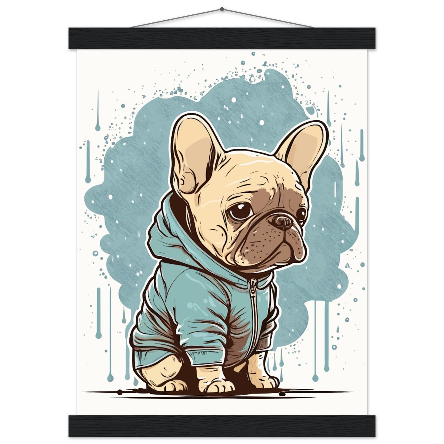 Dog Poster - Cute French Bulldog with light hoodie - Premium Matte Poster with Hanger 