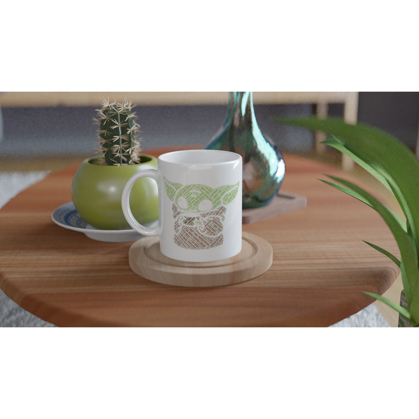Kaffeetasse – Baby Yoda Kalligram-Kunstwerk – weiße Keramiktasse, 330 ml 