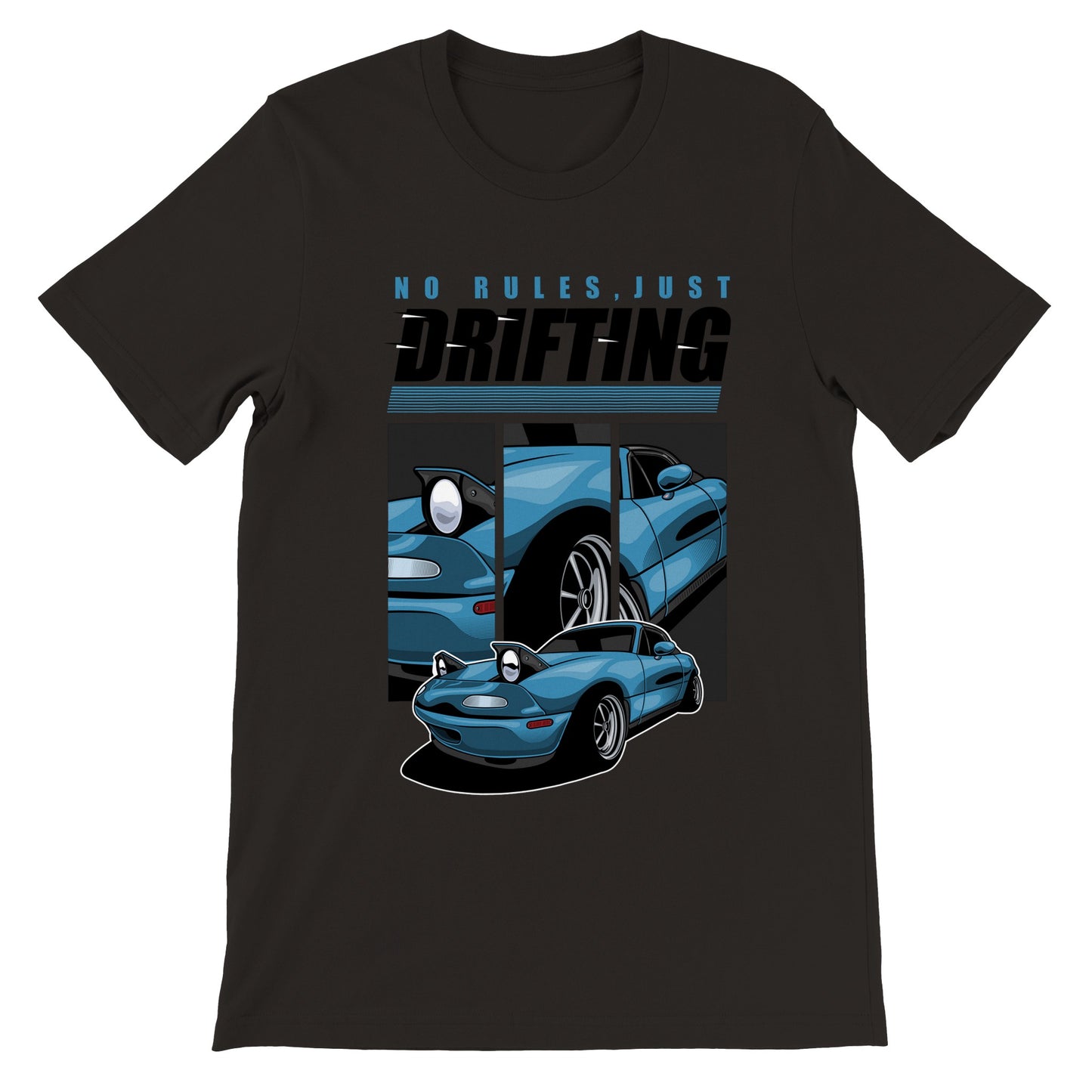 Car T-shirt - Retro Drifting No Rules Artwork - Premium Unisex T-shirt