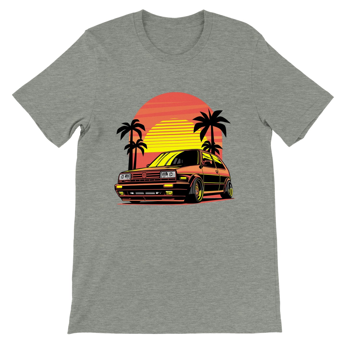 Car T-shirt - VW Golf California Sunset Artwork - Premium Unisex T-shirt 