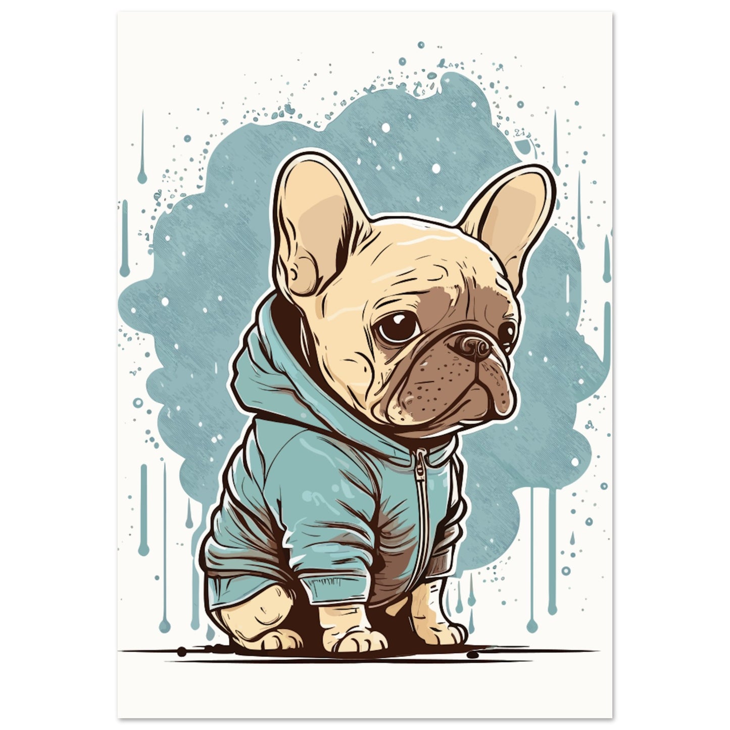 Hunde Plakat - Fransk Bulldog Light Hoodie Artwork - Premium Mat Plakat Papir