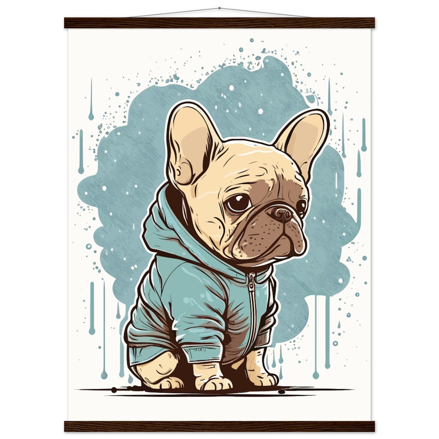 Dog Poster - Cute French Bulldog with light hoodie - Premium Matte Poster with Hanger 