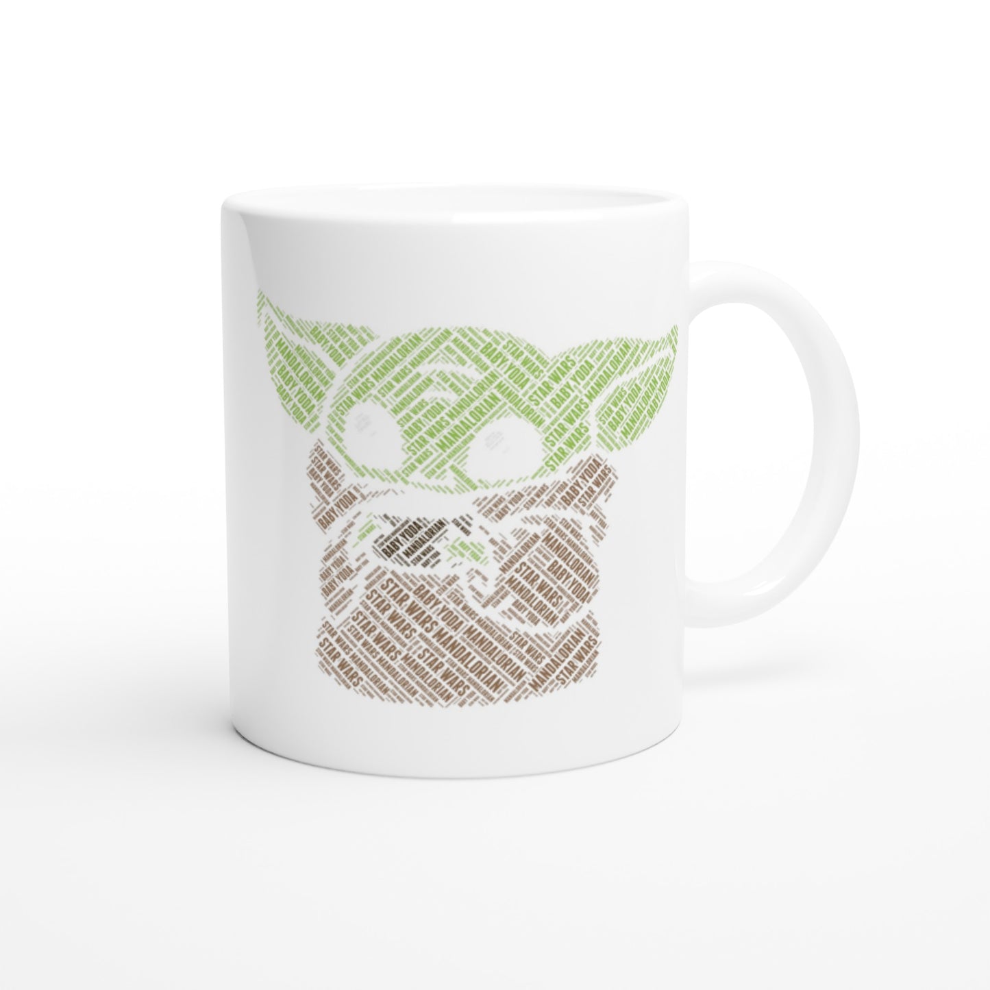 Coffee Mug - Baby Yoda Kalligram Artwork - White Ceramic 330ml Mug 