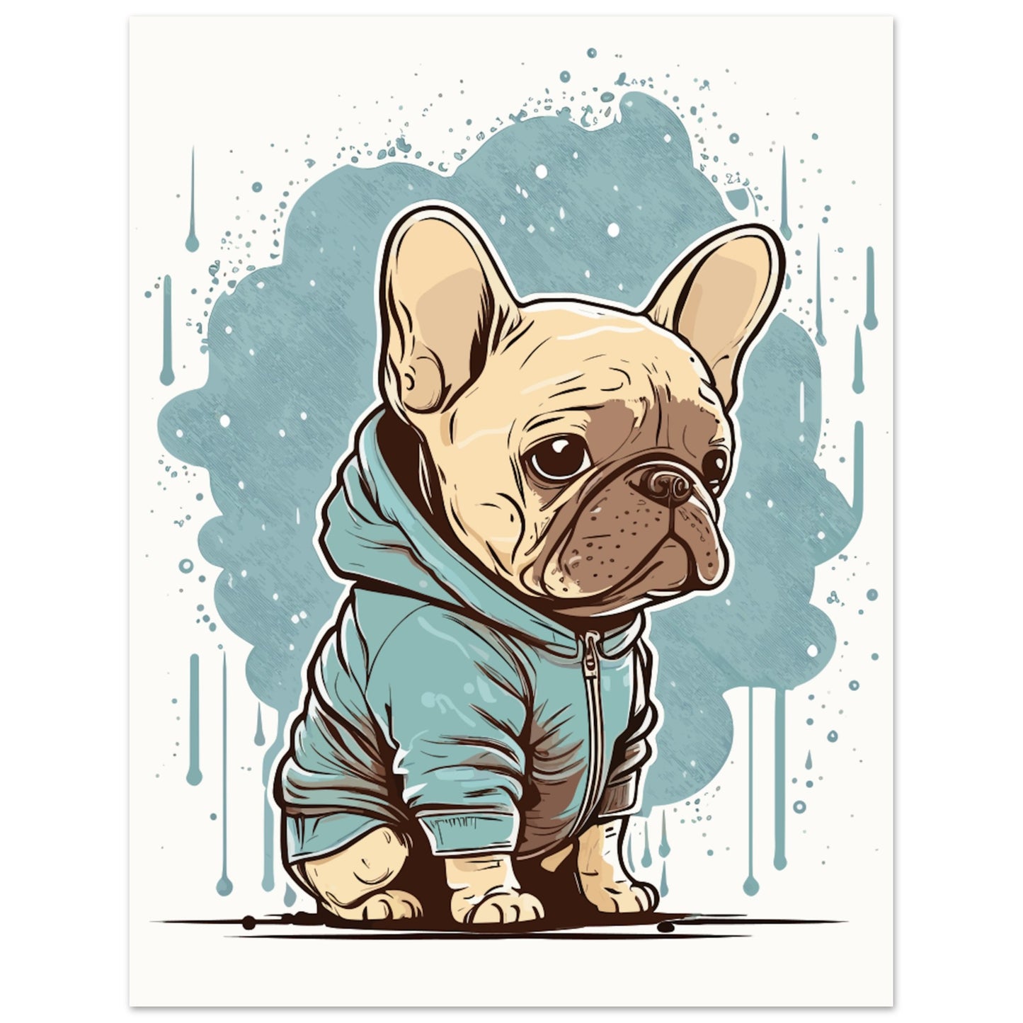 Hunde Plakat - Fransk Bulldog Light Hoodie Artwork - Premium Mat Plakat Papir