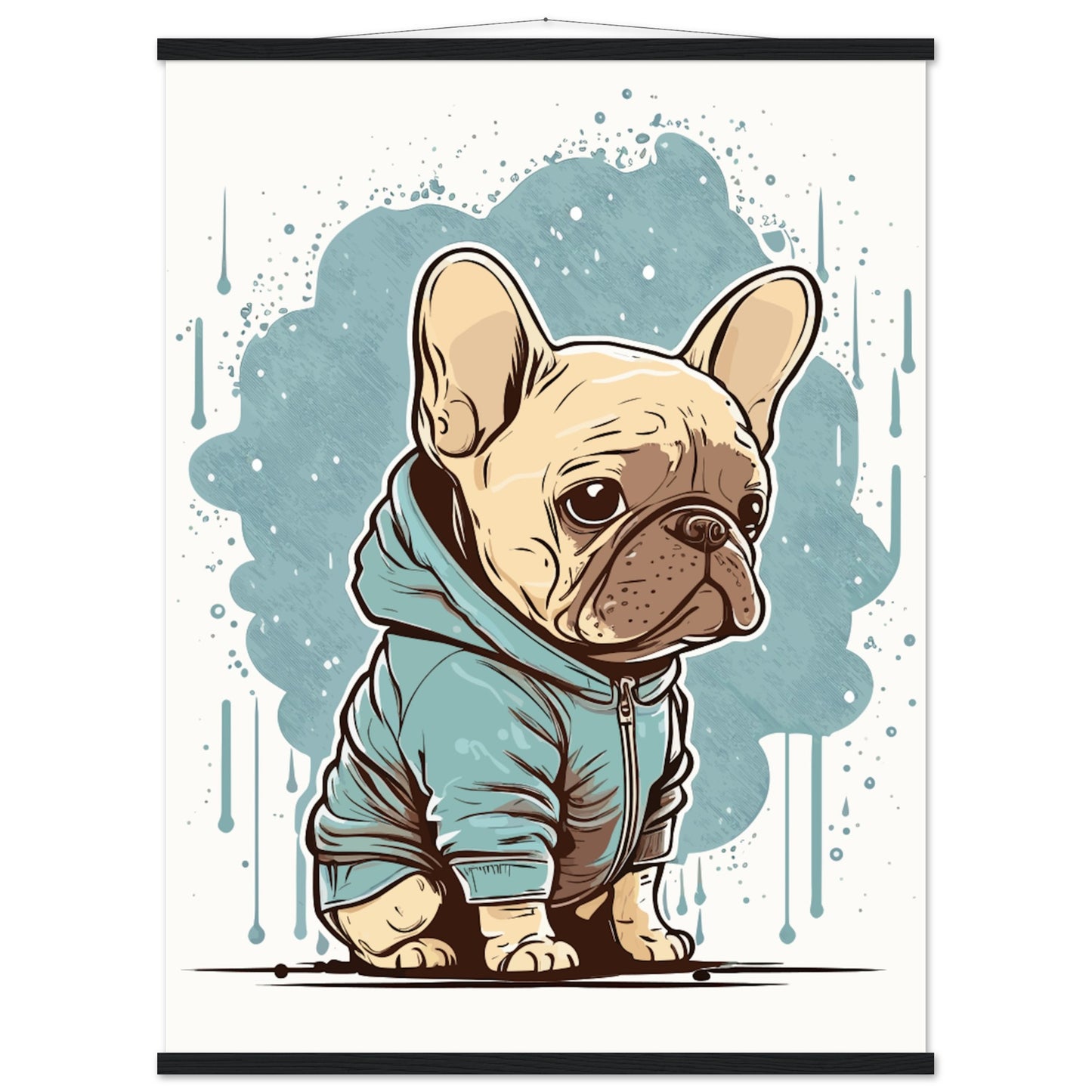 Hunde Plakat - Sød Fransk Bulldog med light hoodie - Premium Mat Plakat med Hanger