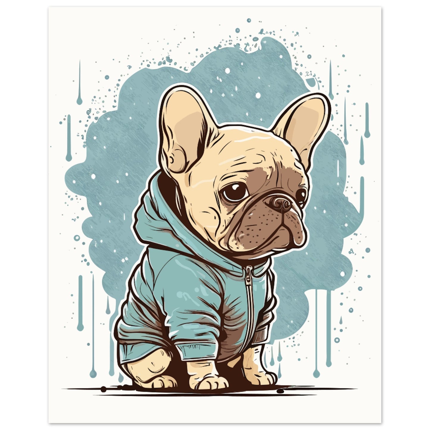 Hunde Plakat - Fransk Bulldog Light Hoodie Artwork - Premium Mat Plakat Papir