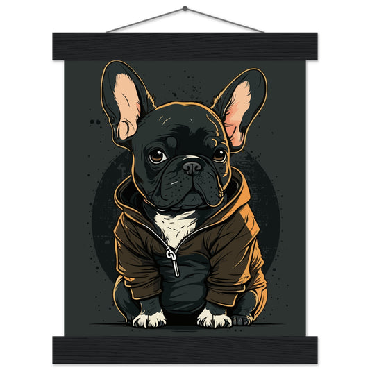 Poster – Französische Bulldogge, dunkles Hoodie-Kunstwerk – Premium-Mattpapier mit Aufhänger 