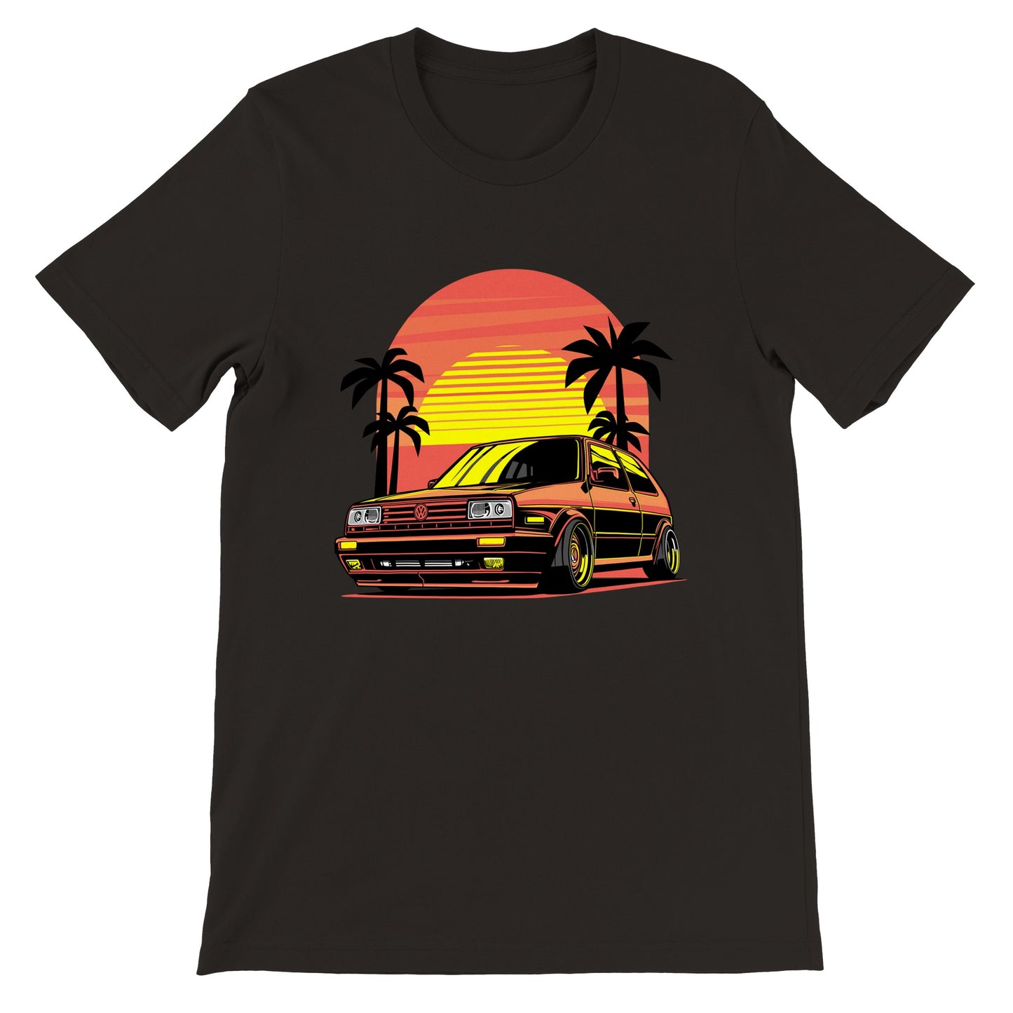 Car T-shirt - VW Golf California Sunset Artwork - Premium Unisex T-shirt 