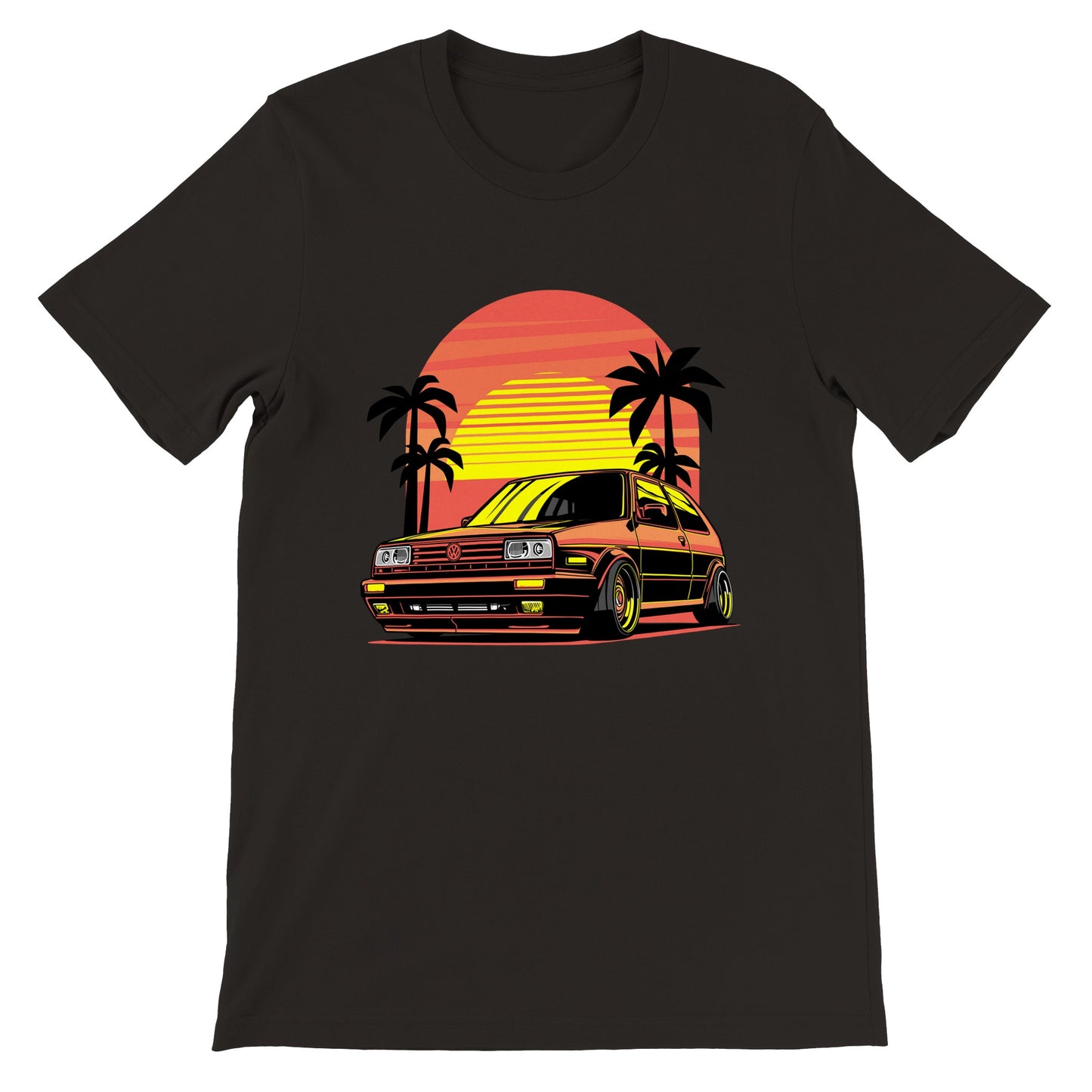 Car T-shirt - VW Golf California Sunset Artwork - Premium Unisex T-shirt