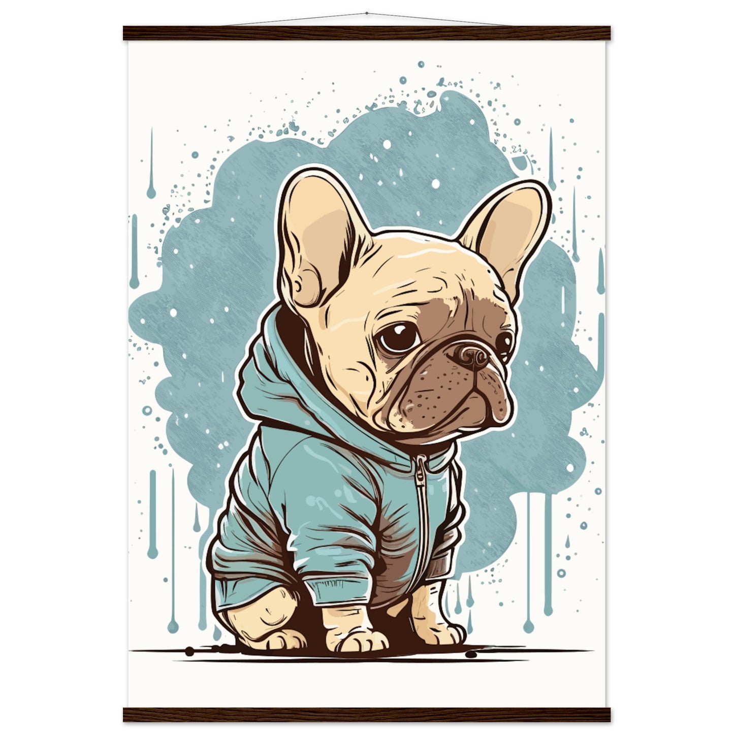 Dog Poster - Cute French Bulldog with light hoodie - Premium Matte Poster with Hanger 