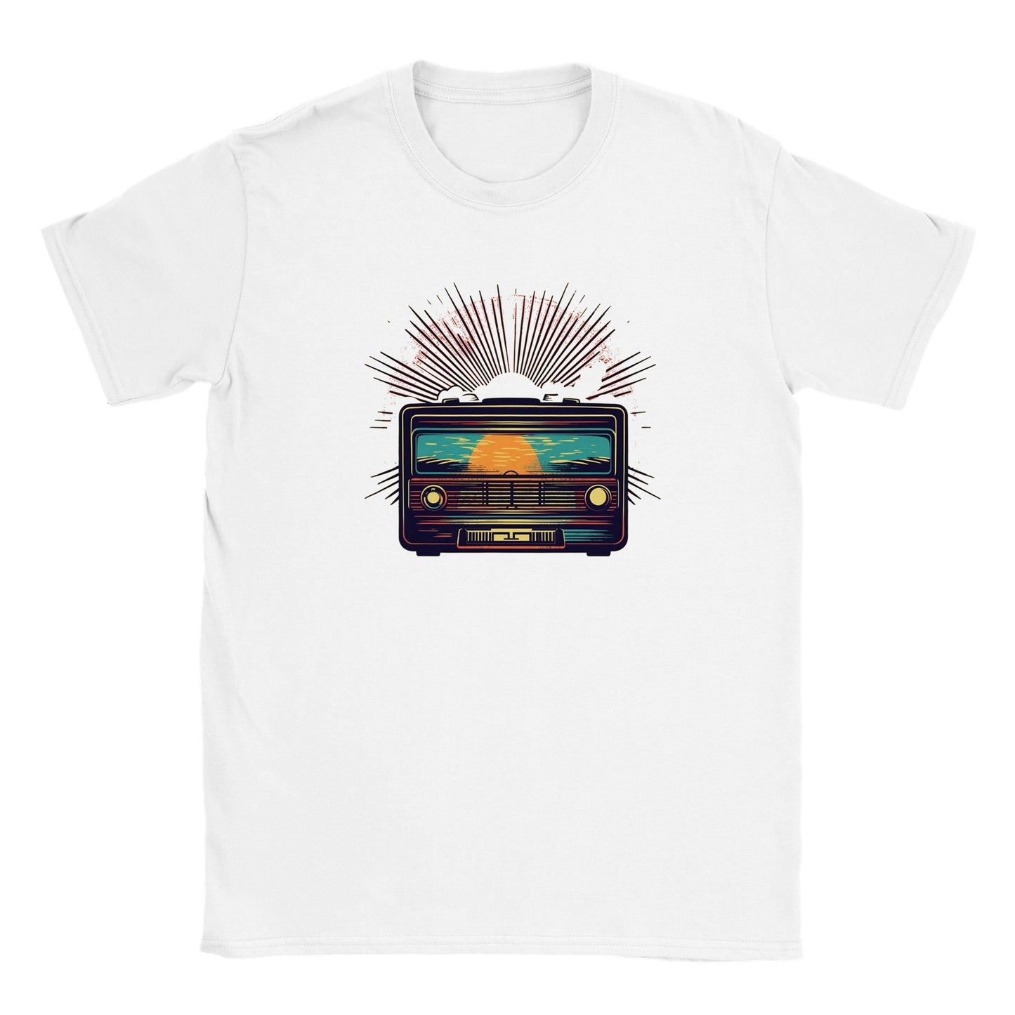 Børne T-shirt med illustreret vintage radio i retrostil på fronten