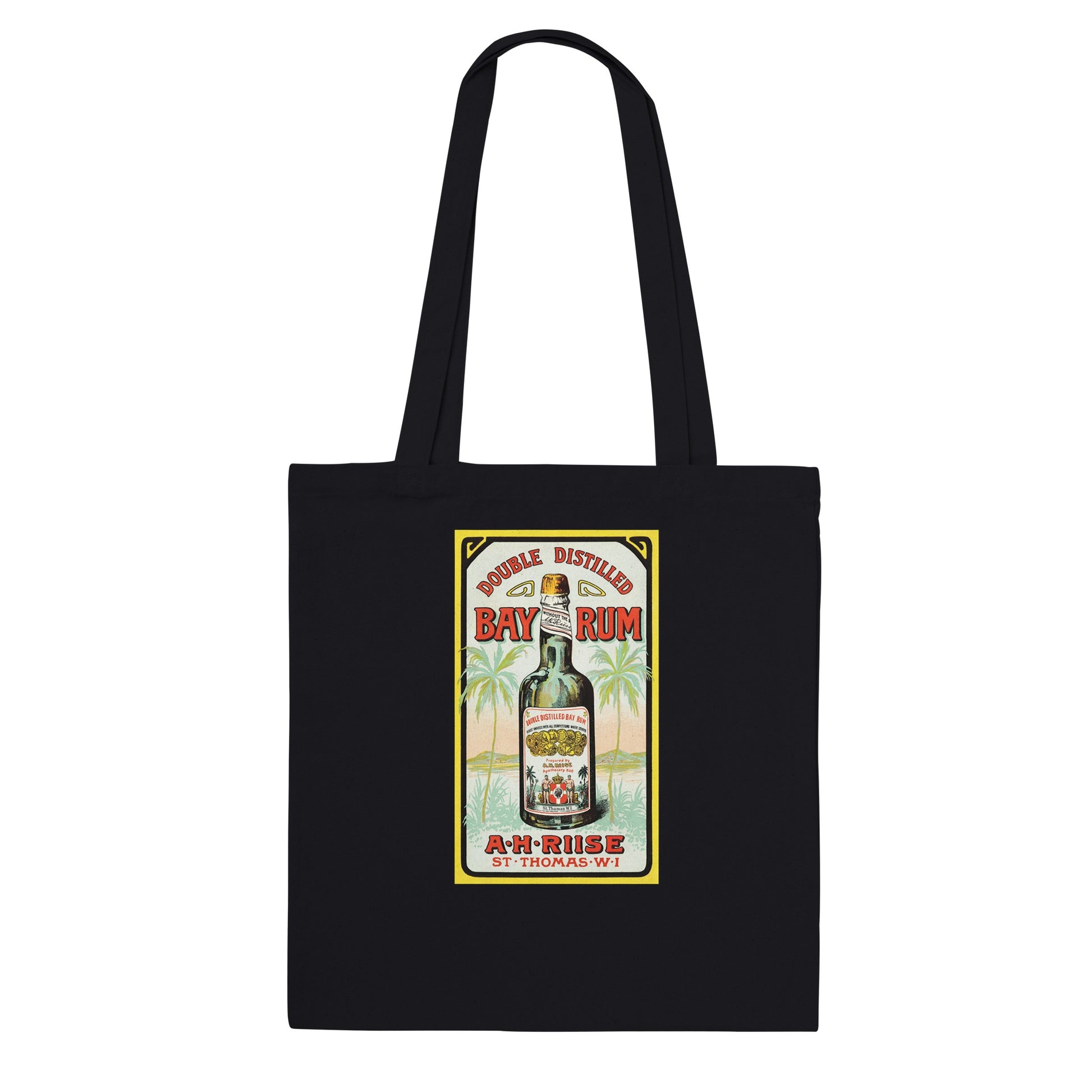 Bomuldsmulepose med Double Distilled Bay Rum print i retro barbershop-stil