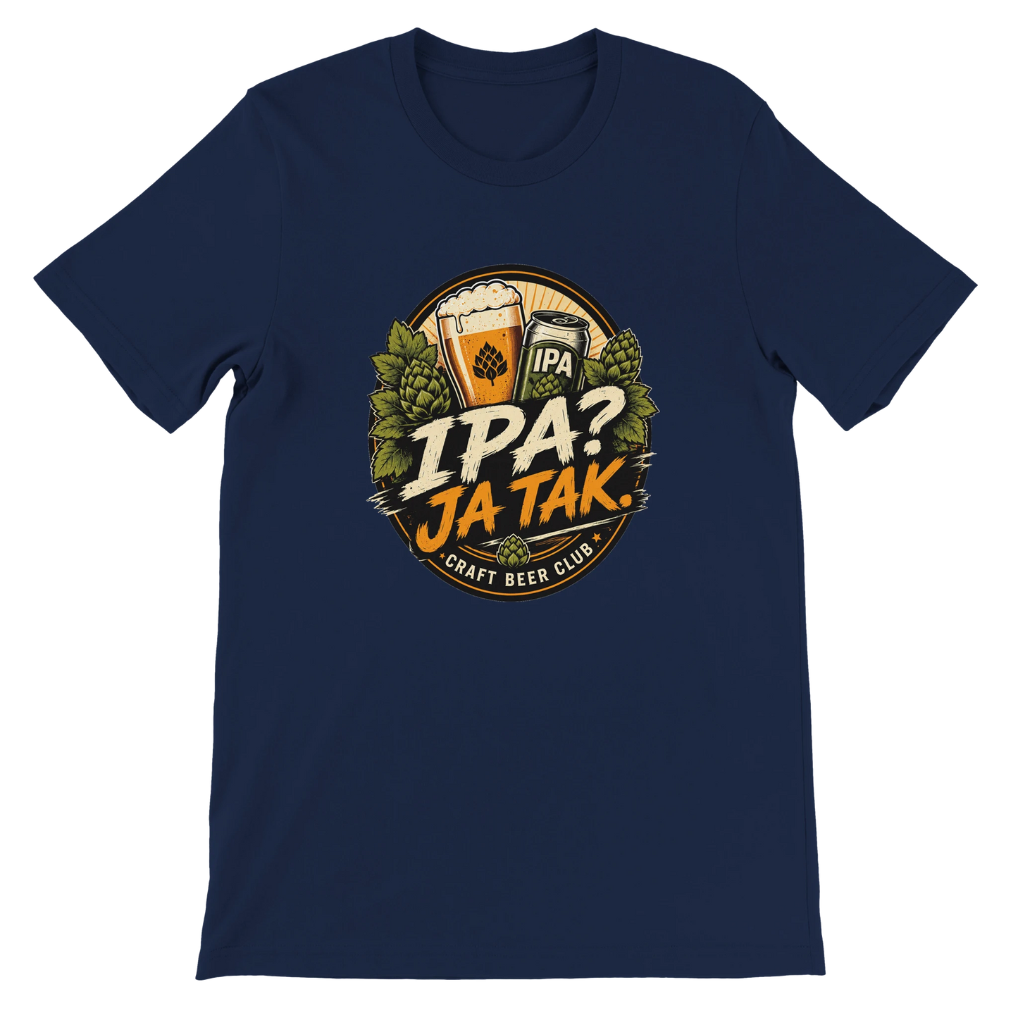 IPA? Ja Tak T-shirt med craft beer motiv, ølglas, humle og sjovt design til øl-elskere