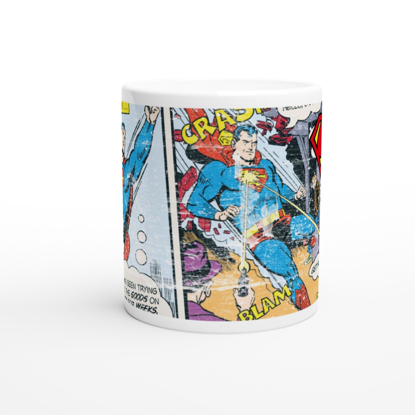 Officielt DC Comics Krus - Superman Distressed Strip - 330ml Hvidt Krus