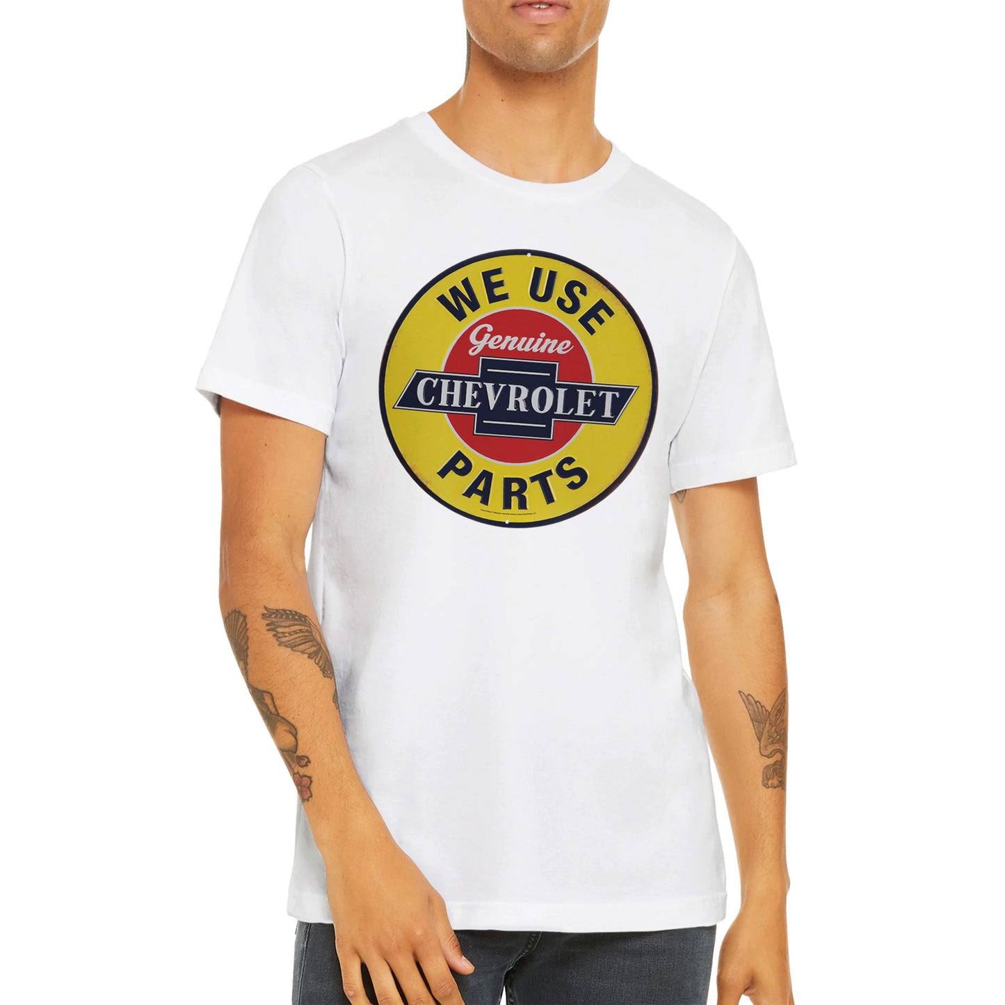 Auto-T-Shirt – Vintage verzerrtes Chevrolet-Schild – Premium-Unisex-T-Shirt