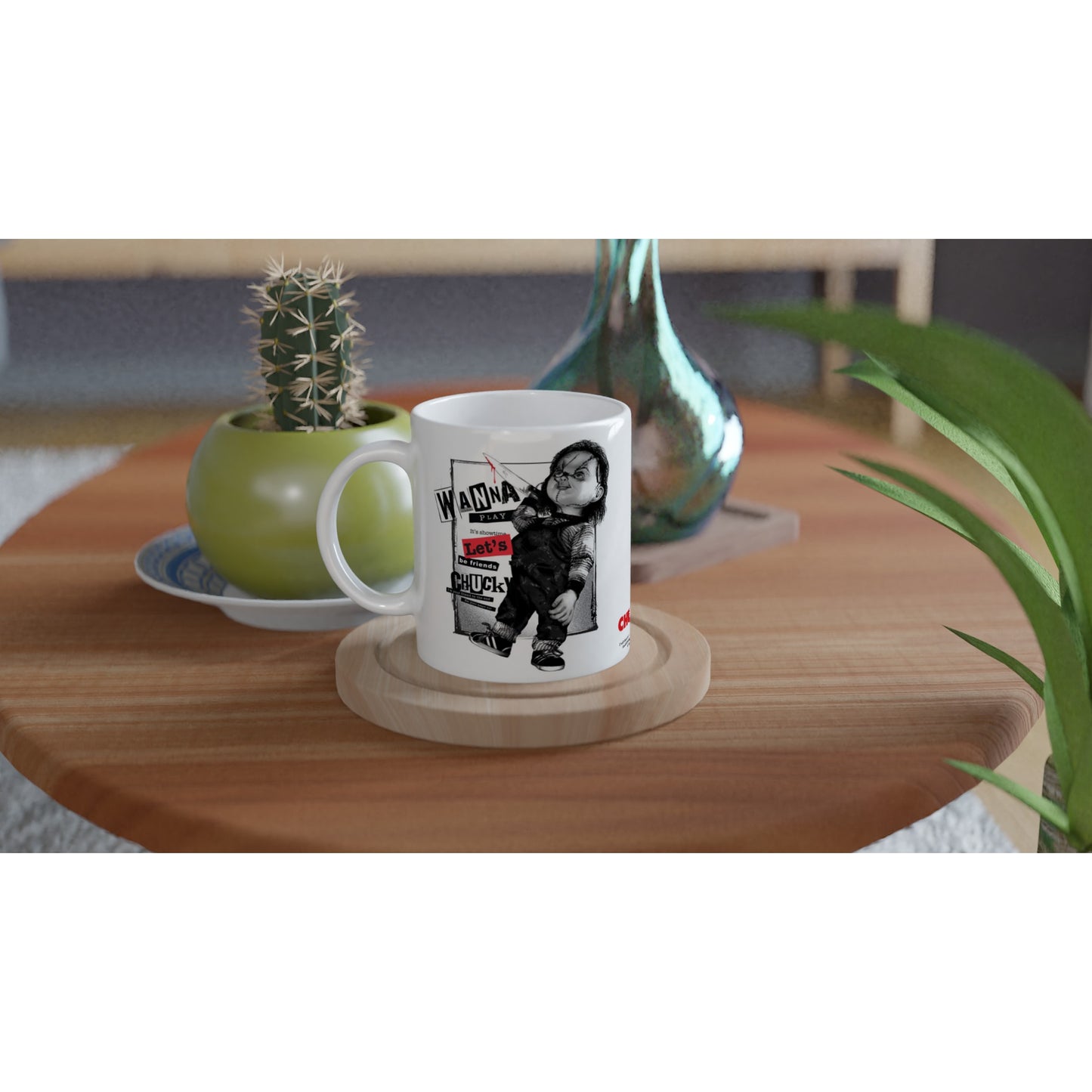 Offizielle Chucky-Tasse – Lets Be Friends – Lets Play – 330 ml, weiße Tasse
