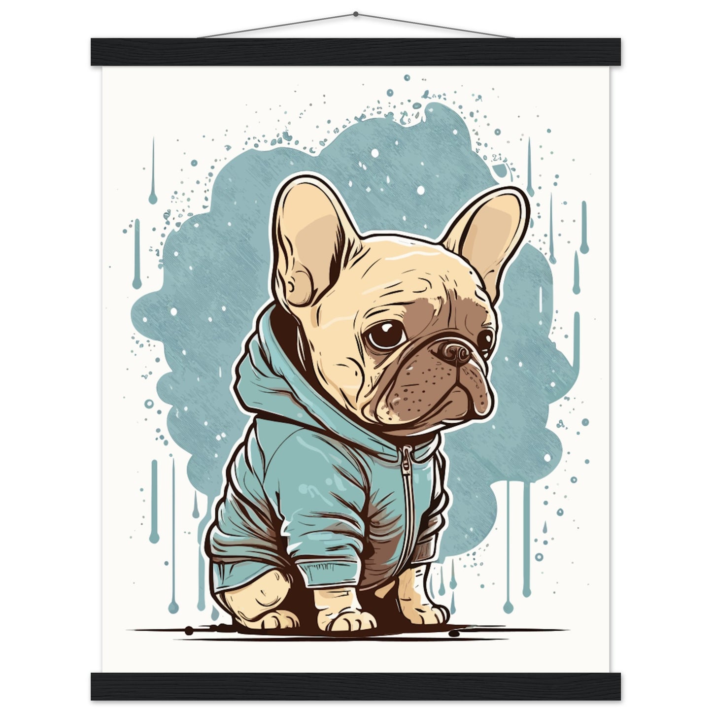 Dog Poster - Cute French Bulldog with light hoodie - Premium Matte Poster with Hanger 