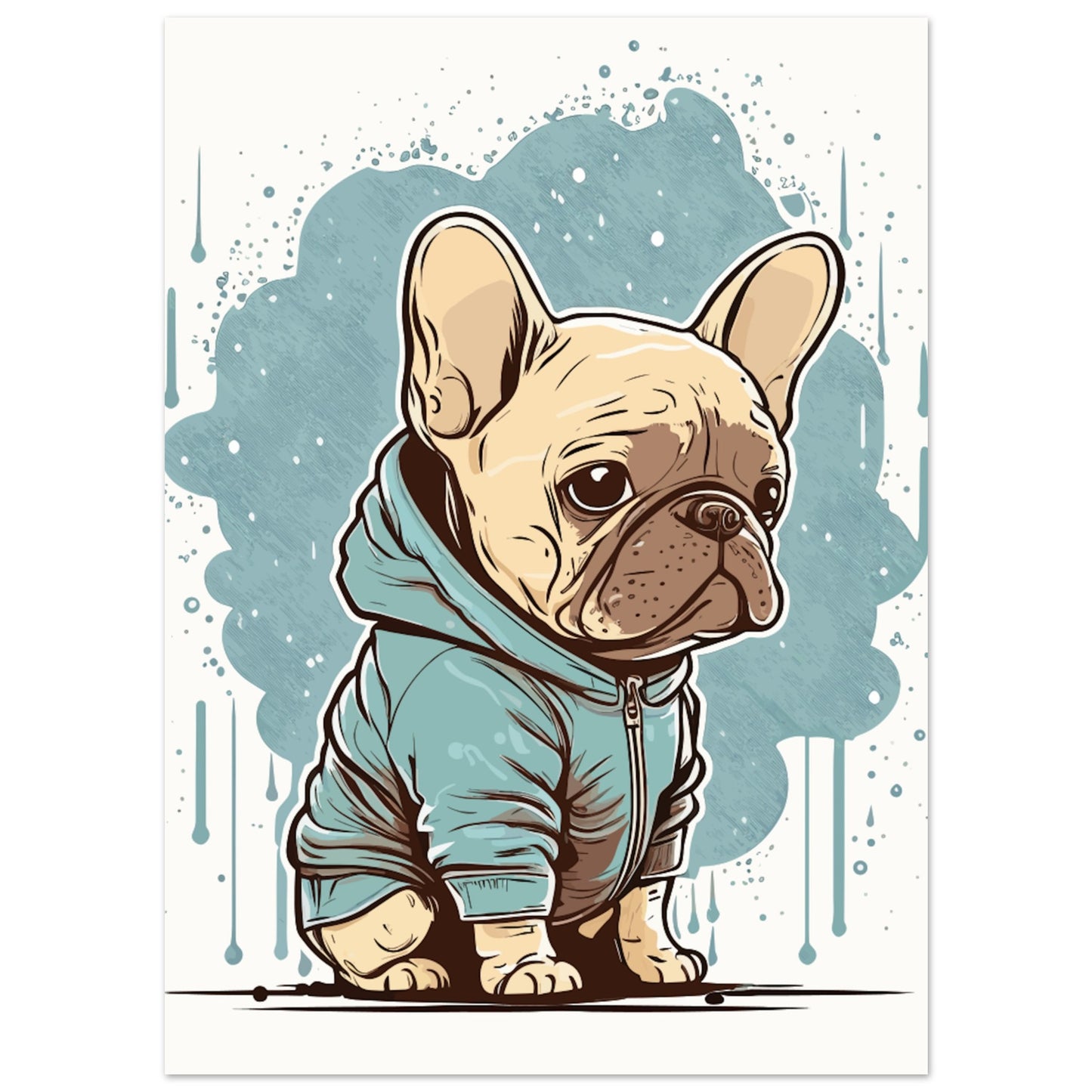 Hunde Plakat - Fransk Bulldog Light Hoodie Artwork - Premium Mat Plakat Papir