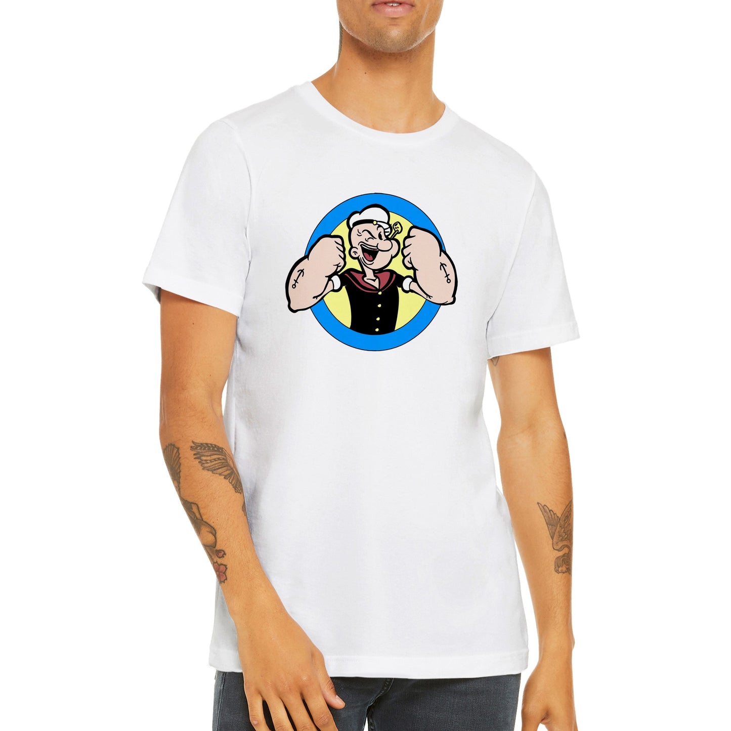 Popeye T-shirt - Popeye Strong Arms Artwork - Premium Unisex T-shirt