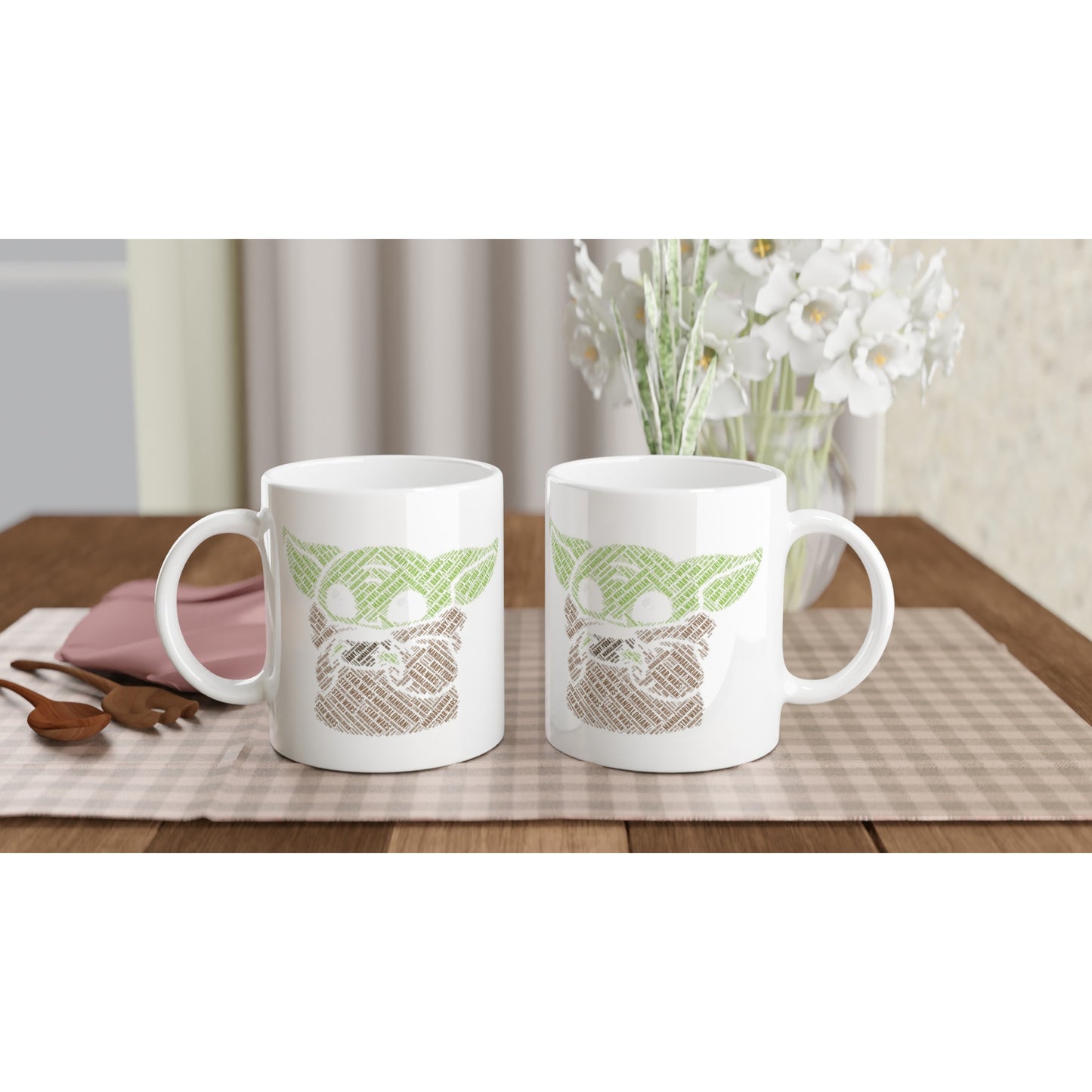 Coffee Mug - Baby Yoda Kalligram Artwork - White Ceramic 330ml Mug 