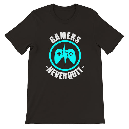 Gaming-T-Shirts – Gamers Never Quit – Premium-Unisex-T-Shirt 