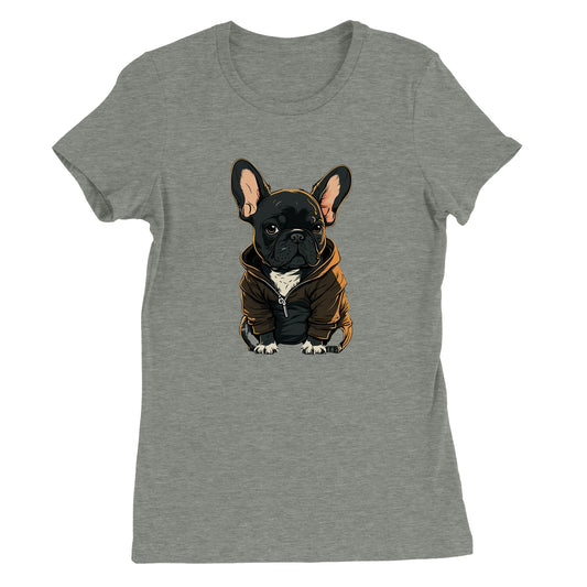 Hunde-T-Shirt – Französische Bulldogge, dunkles Hoodie-Kunstwerk – Premium-Damen-T-Shirt 