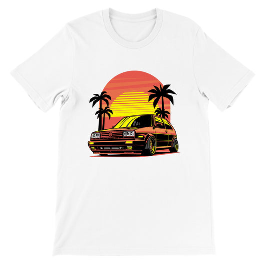 Auto-T-Shirt – VW Golf California Sunset Artwork – Premium Unisex T-Shirt 