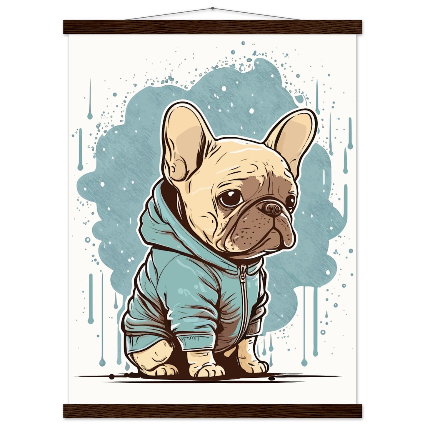 Dog Poster - Cute French Bulldog with light hoodie - Premium Matte Poster with Hanger 