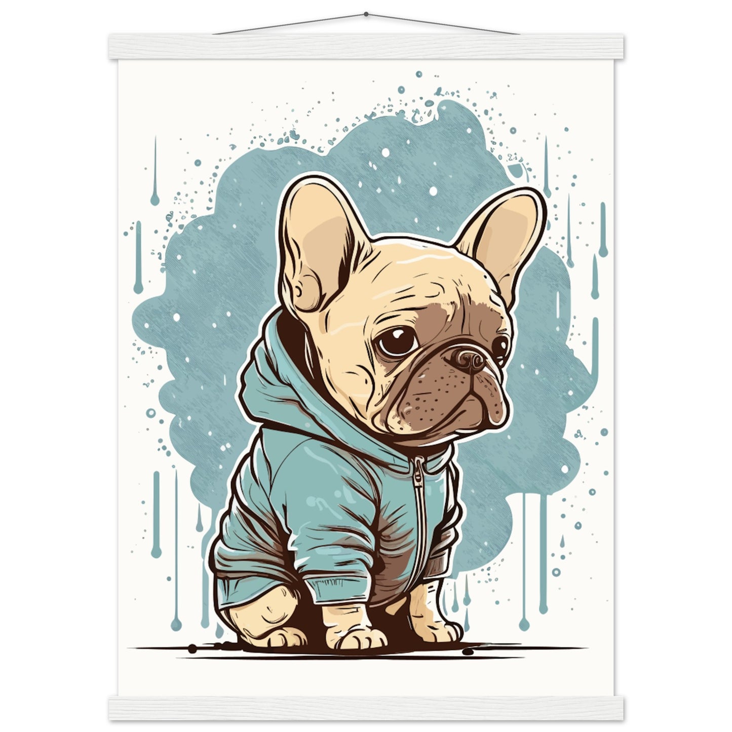 Dog Poster - Cute French Bulldog with light hoodie - Premium Matte Poster with Hanger 
