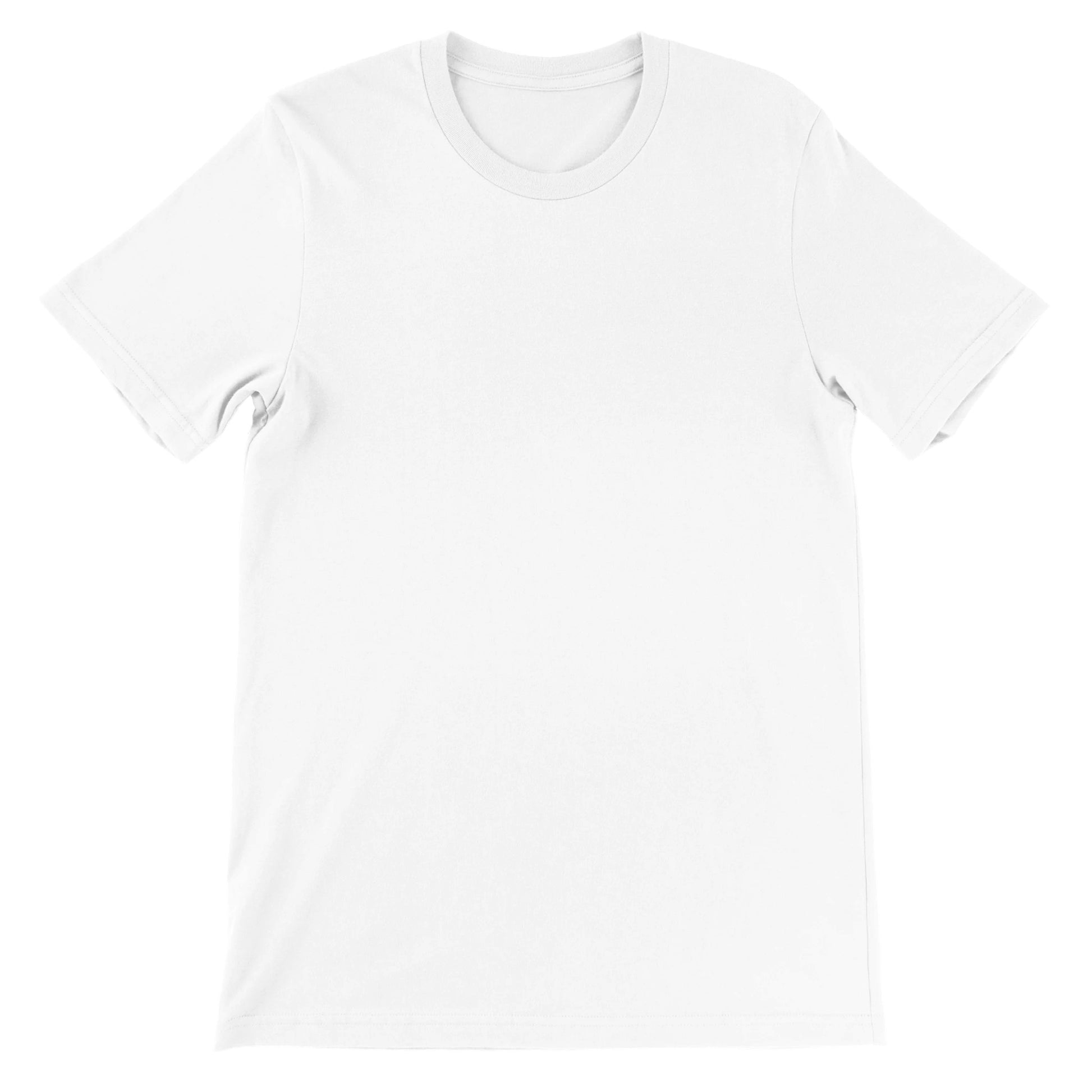 Personlig hvid unisex T-shirt med eget billede og tekst lavet i online designværktøj