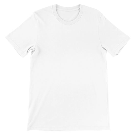 Personlig hvid unisex T-shirt med eget billede og tekst lavet i online designværktøj