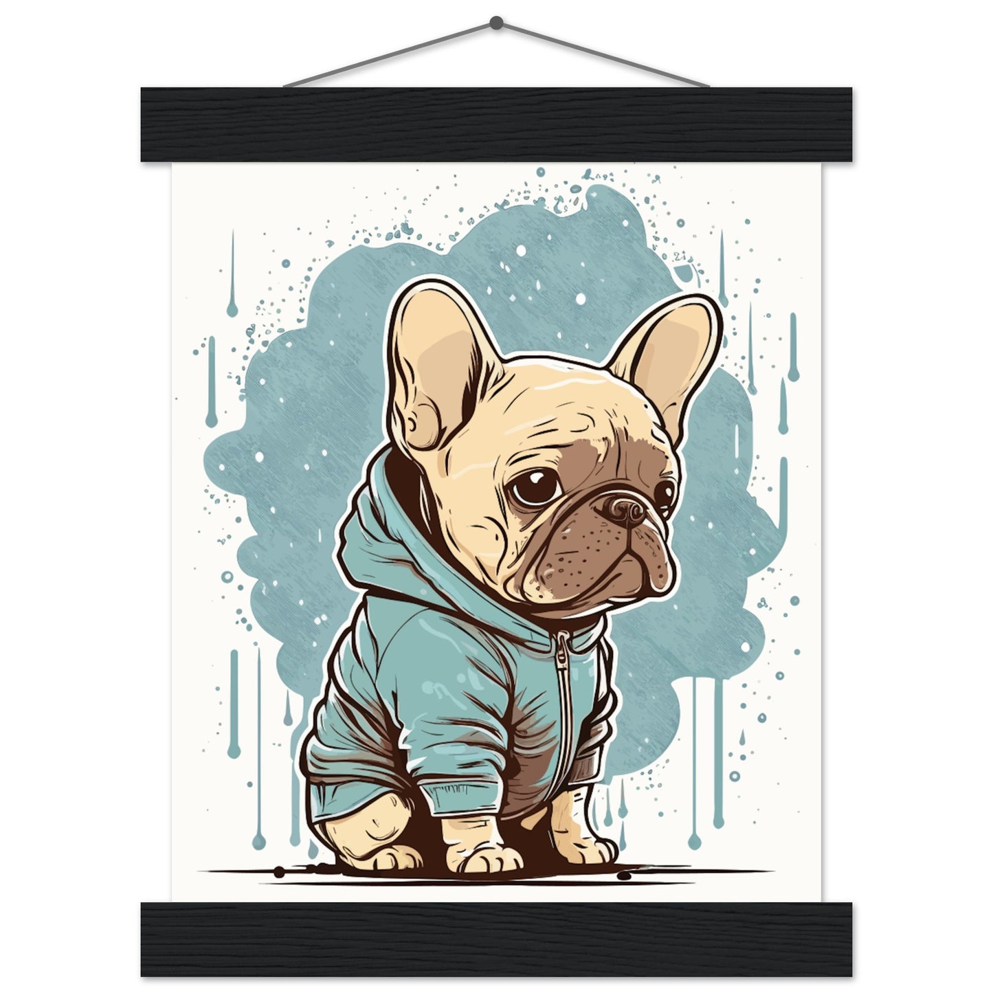 Dog Poster - Cute French Bulldog with light hoodie - Premium Matte Poster with Hanger 