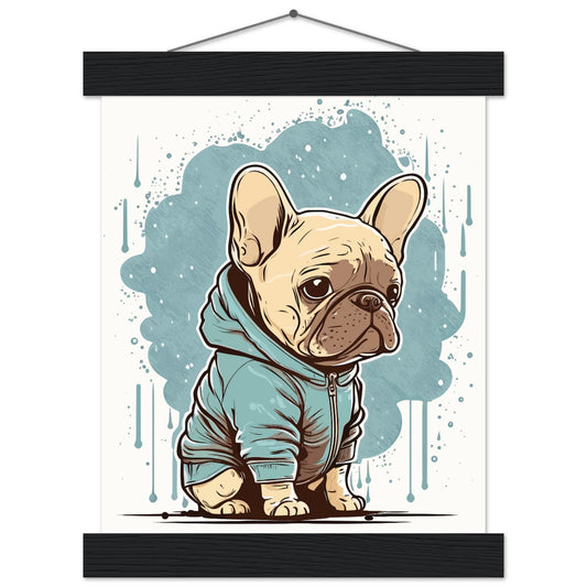 Hunde Plakat - Sød Fransk Bulldog med light hoodie - Premium Mat Plakat med Hanger